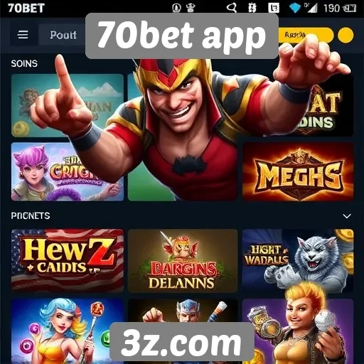 Variedade de jogos disponíveis no 70bet app